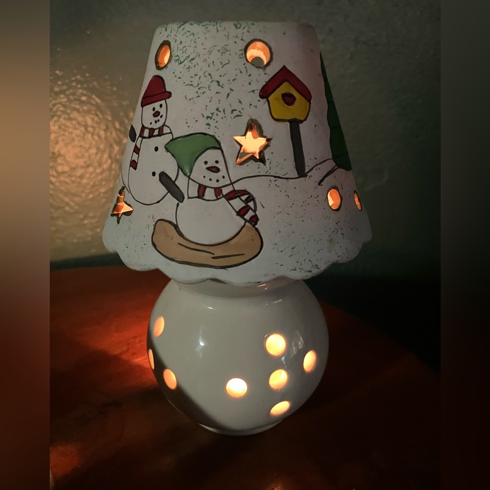 Snowman Themed Ceramic TeaCandle Holder